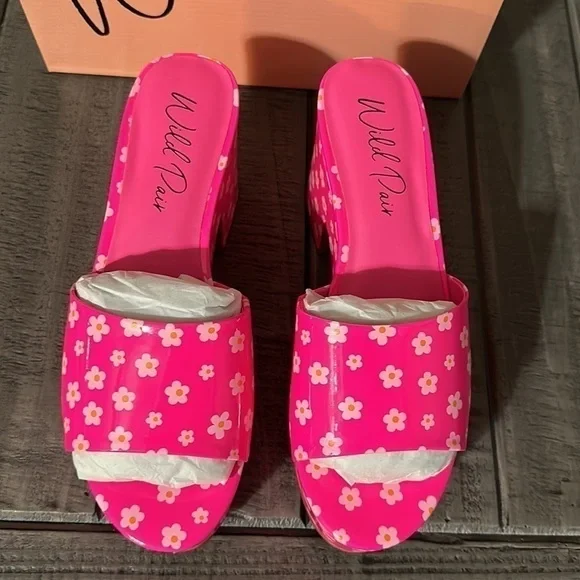 Wild Pair Womens Melborne Patent Floral Print Platform Sandals 7.5M 8.5M 5.5M - Picture 4 of 7